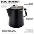 COLETTI Black Scoutmaster 24-Cup Extra-Large Stainless Steel Camping Percolator Features