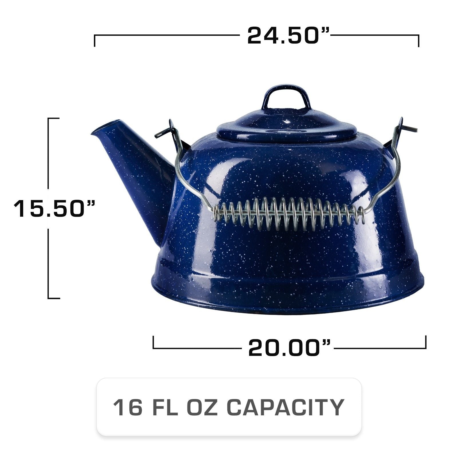 COLETTI Classic Blue Enamel Short Camping Tea Kettle Dimensions