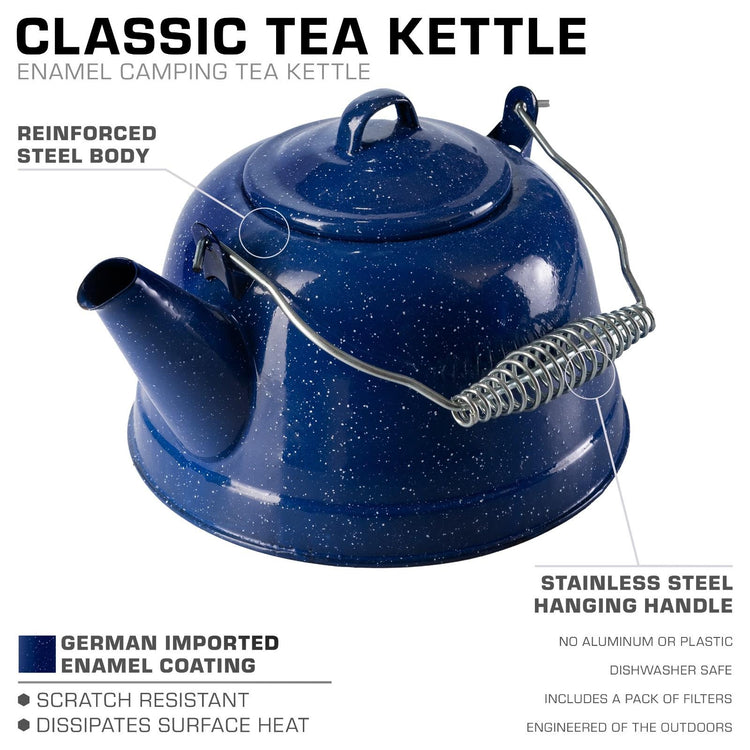 COLETTI Classic Blue Enamel Short Camping Tea Kettle
