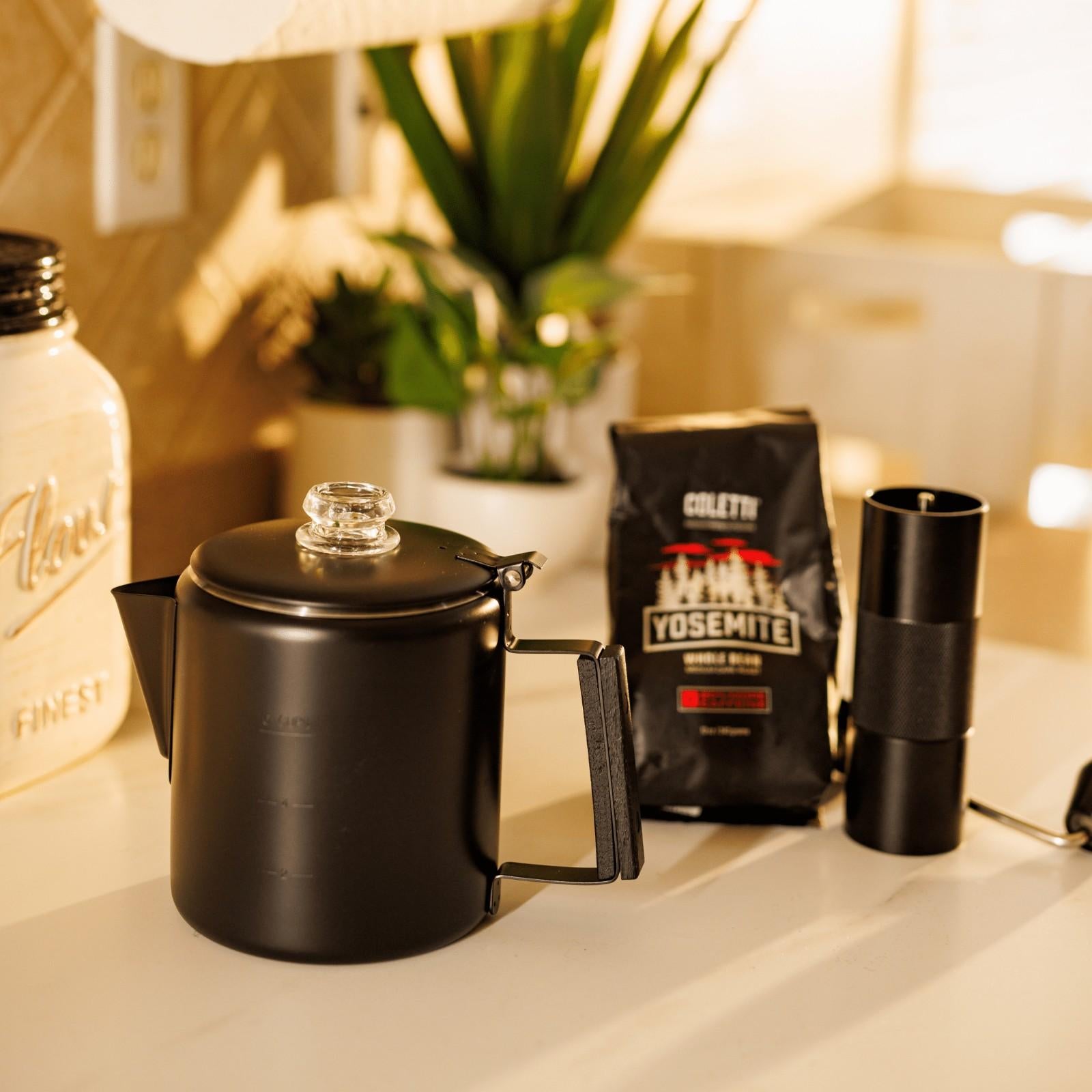 COLETTI Bozeman Black Percolator — Matte Black Stainless Steel Design
