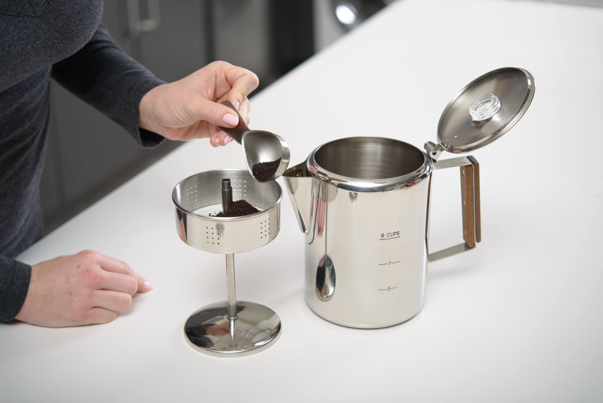 Stainless steel percolator coffee pot