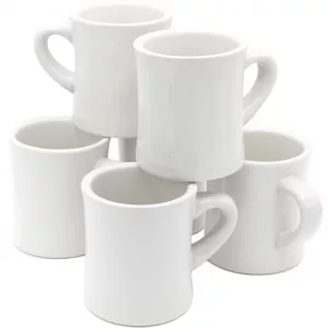 Set of 6 Diner Style White Coffee Mugs
