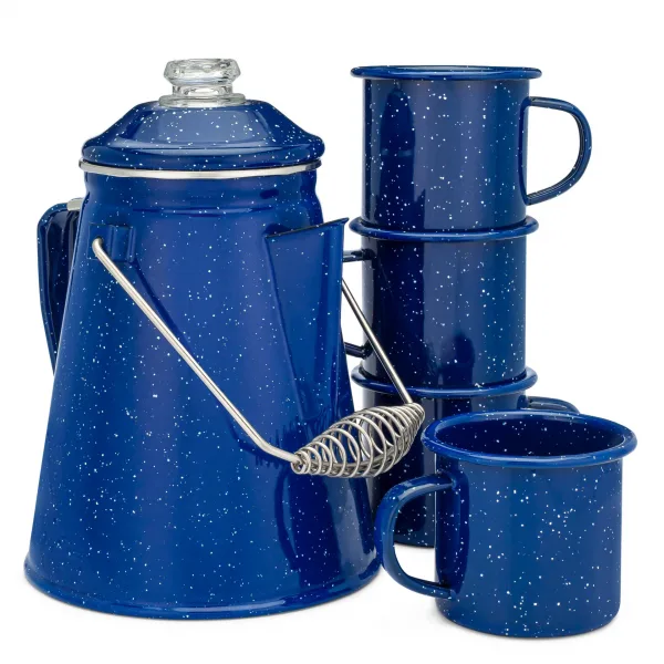 ENAMEL SET PERCOALTOR AND MUGS